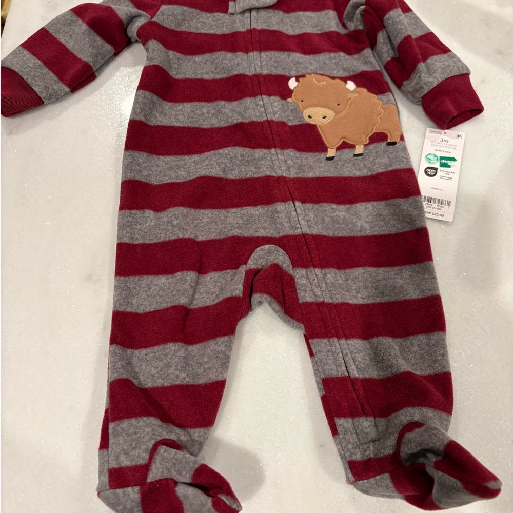 Carter's Red and Gray Striped Footie with Buffalo Patch